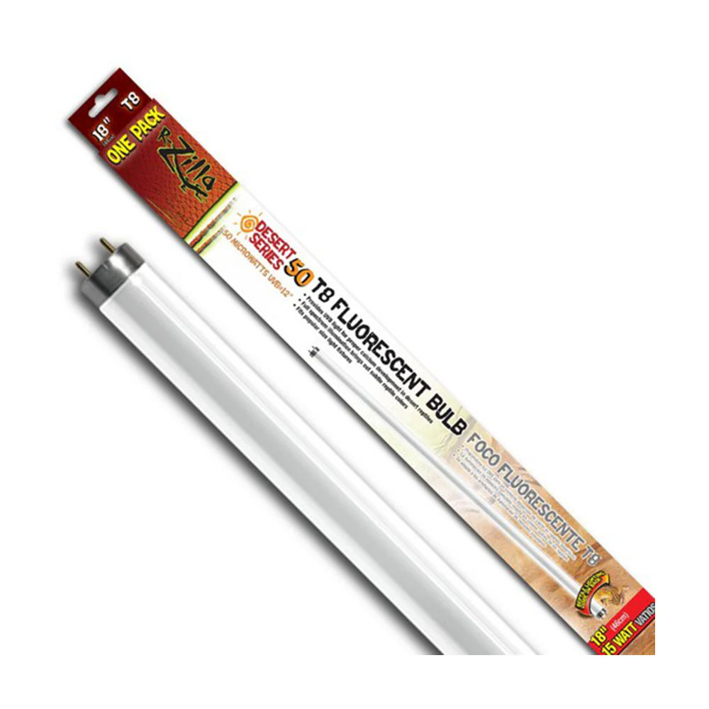 Zilla Reptile Pet Habitat Lighting UVB Fluorescent Desert T8 Light Bulb, 15 Watt