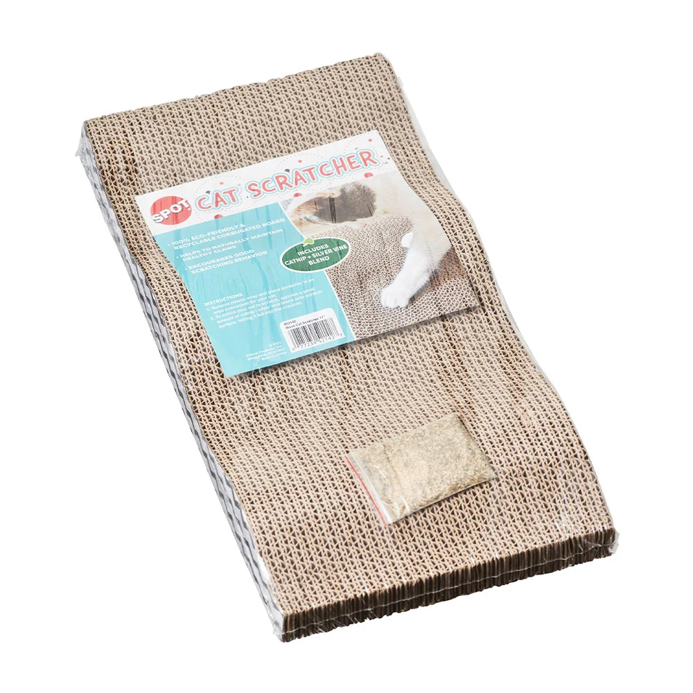 SPOT Wave Cat Scratcher - Corrugated Scratching Board with Wavy Design, Made from 100% Eco-Friendly & Recyclable Cardboard, Encourages Good Scratching Behavior - 17" Board with Catnip Pouch Included