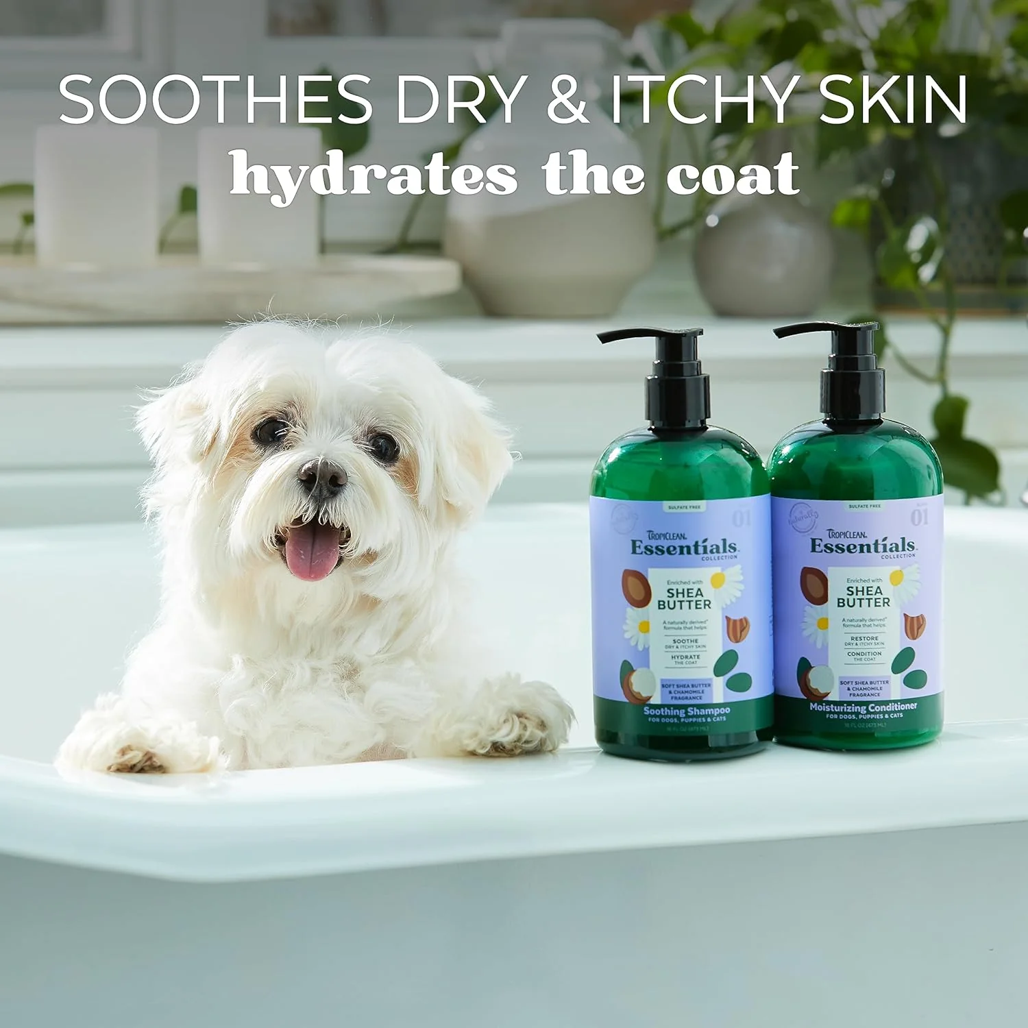 TropiClean Essentials Shea Butter Shampoo for Dogs | Puppies & Cats | Soothe Dry & Itchy Skin | - Image 2