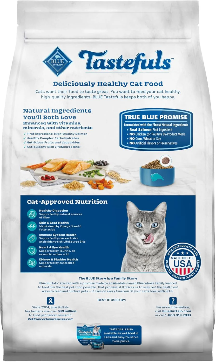 Blue Buffalo Tastefuls Adult Dry Cat Food Indoor Cat Formula, Made in the USA with Natural Ingredients, Salmon Recipe - Image 2