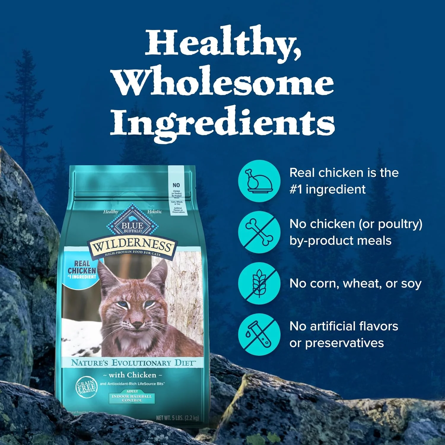 Blue Buffalo Wilderness Natural Hairball Care Dry Cat Food for Indoor Cats, High-Protein & Grain-Free Formula, Chicken - Image 7