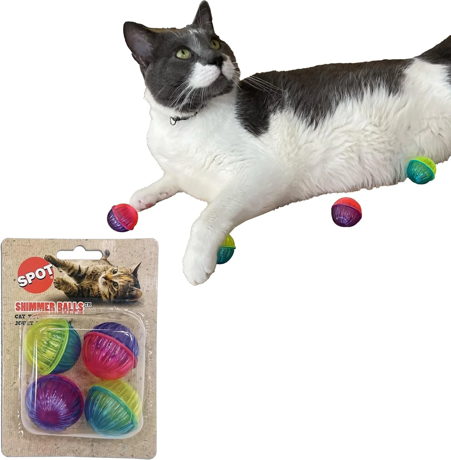 SPOT Shimmer Balls Cat Toys - Fun Balls with Rattle Sound are Perfect for Swatting and Batting, Colorful Toys to Entertain Cats and Kittens - Pack of Four 1.5in Balls, Assorted Colors 1 ea - Image 2