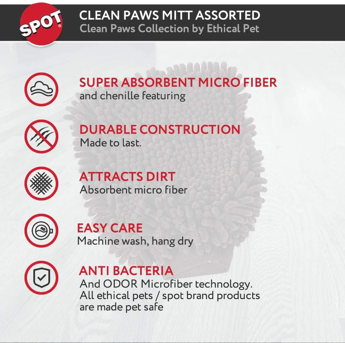SPOT Clean Paws Chenille Microfiber Dog Towel Mitt - Super Absorbent, Quick-Drying, Washable, Double-Sided Glove for Wet Paws & Body, Durable, Odor-Free, Gently Massages & Dries, 9.5in x 7in - Image 11