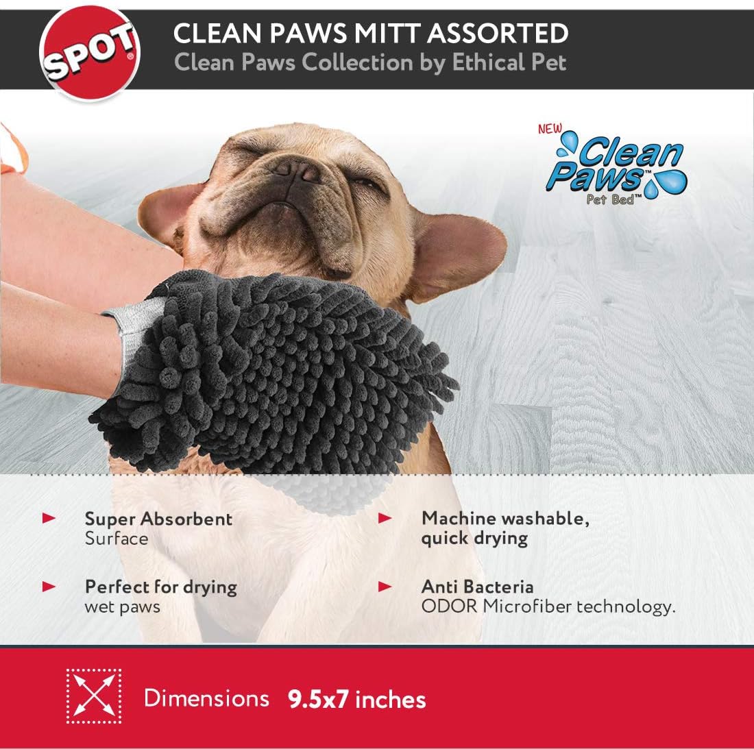 SPOT Clean Paws Chenille Microfiber Dog Towel Mitt - Super Absorbent, Quick-Drying, Washable, Double-Sided Glove for Wet Paws & Body, Durable, Odor-Free, Gently Massages & Dries, 9.5in x 7in - Image 9