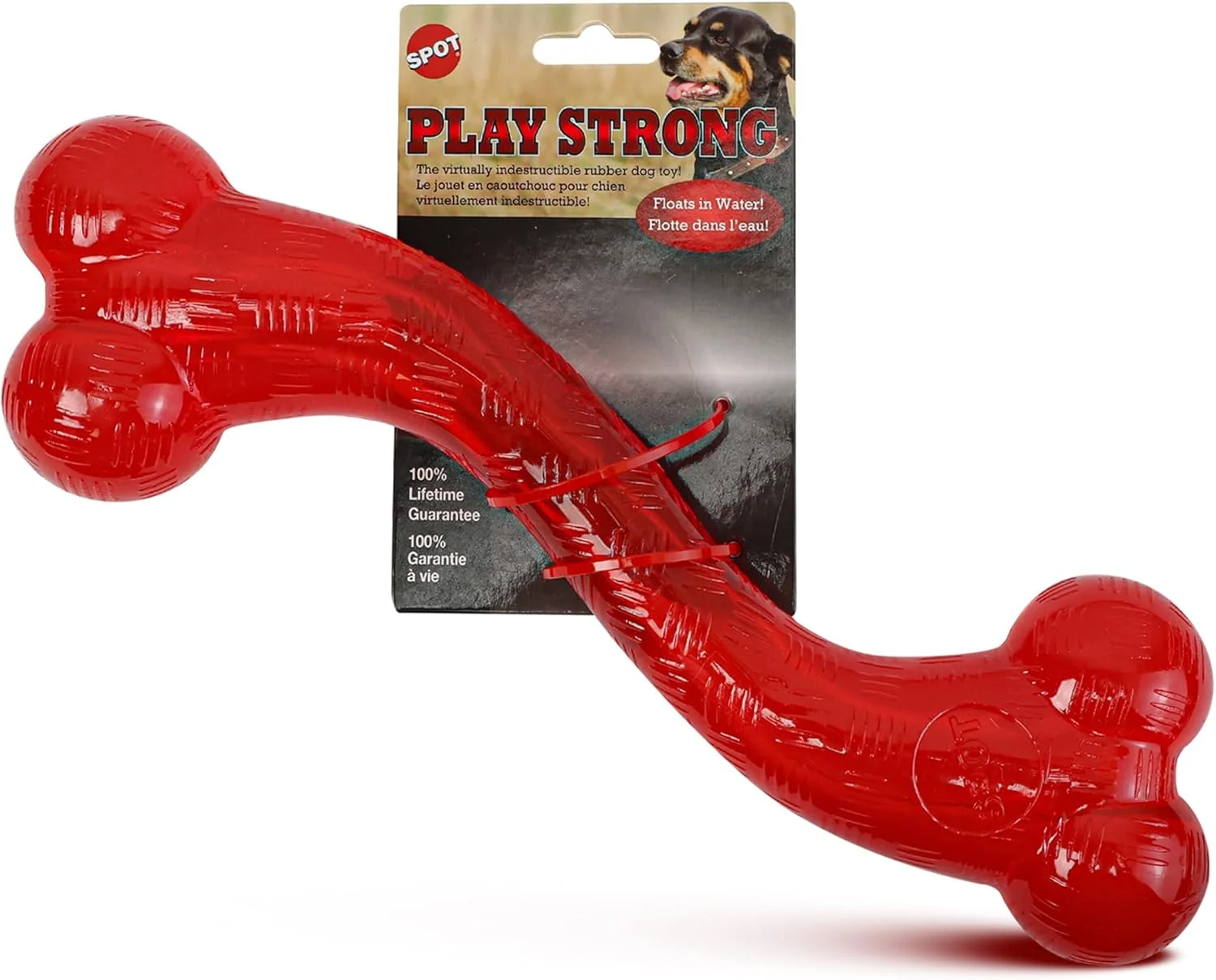 SPOT Play Strong S-Shaped Bone Dog Toy | Interactive Durable Rubber Dog Toy for Aggressive Chewers | Hollow Center Ideal for Treats | 12”, Red - Image 3
