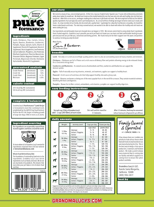 Grandma Lucy’s® Pureformance™ Freeze Dried Grain Free Lamb Recipe Dog Food - Image 4