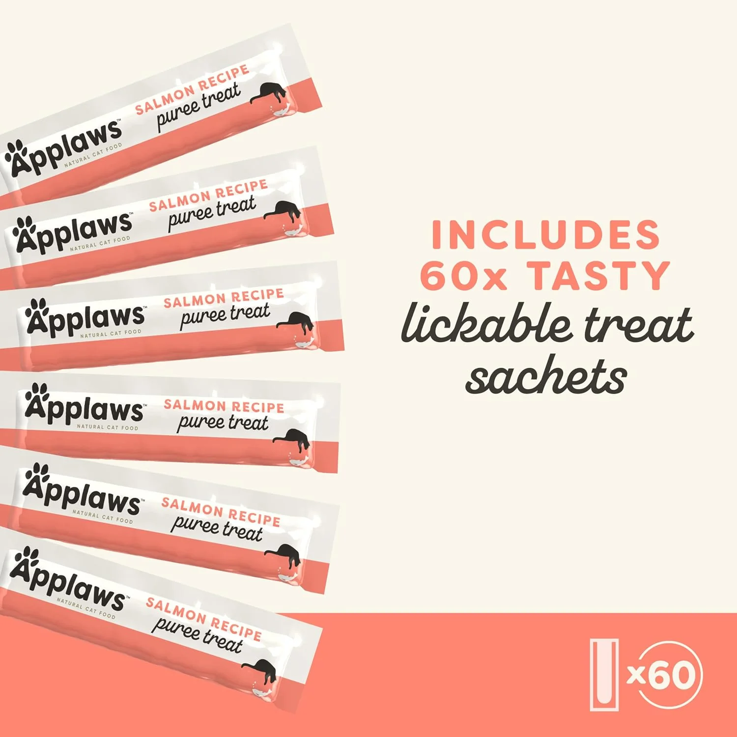 Applaws Natural Salmon Purée Cat Treat Sachets – 10 Pack (6 x 0.5 oz Sachets) - Image 2