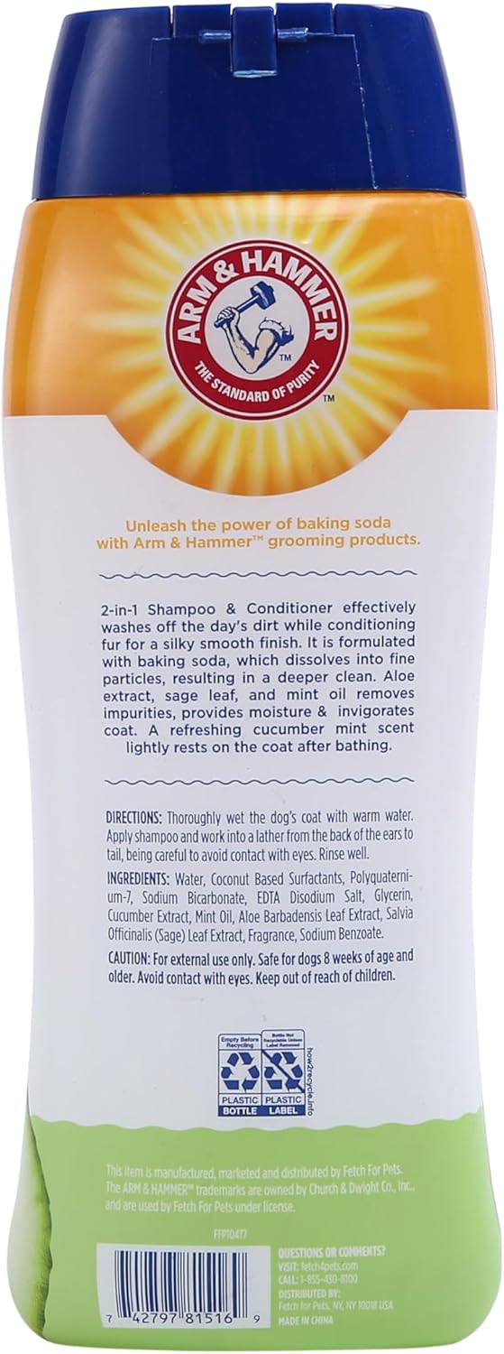Arm & Hammer for Pets 2-In-1 Shampoo & Conditioner for Dogs | Dog Shampoo & Conditioner in One | Cucumber Mint, 20 Ounce Bottle Dog Shampoo and Conditioner for All Dogs - Image 3