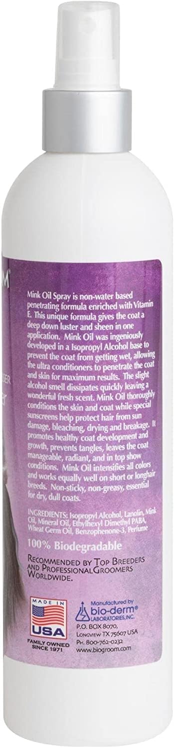 Bio-Groom Mink Oil Dog Conditioner Spray – Dog Sunscreen, Vitamin E, Non-Sticky, Dog Polish, Cat & Dog Grooming Supplies, Cruelty-Free, Made in USA, Dog Products 12 fl oz 2-Pack - Image 3