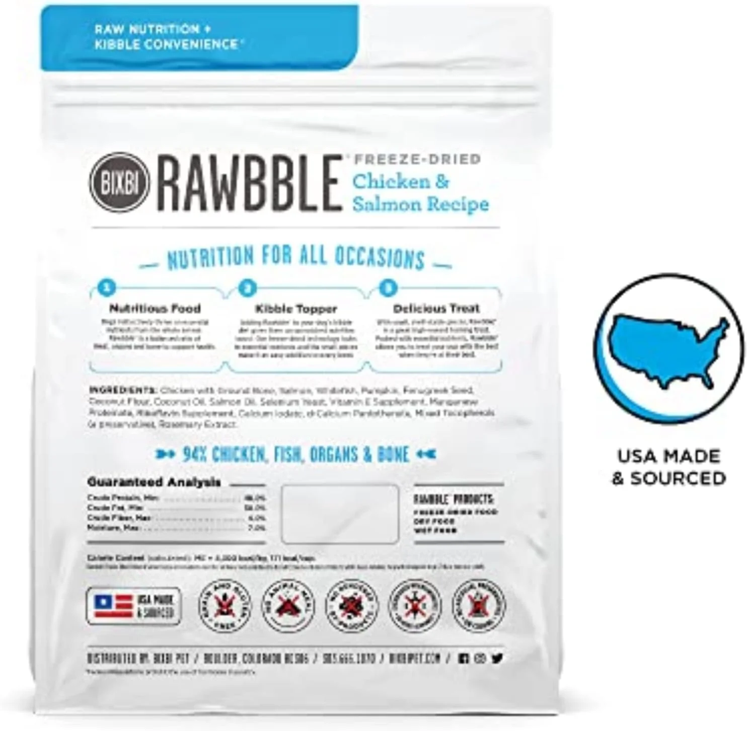 BIXBI Rawbble Freeze Dried Dog Food, Chicken & Salmon Recipe, 26 oz - 94% Meat and Organs, No Fillers - Pantry-Friendly Raw Dog Food for Meal, Treat or Food Topper - USA Made in Small Batches - Image 2