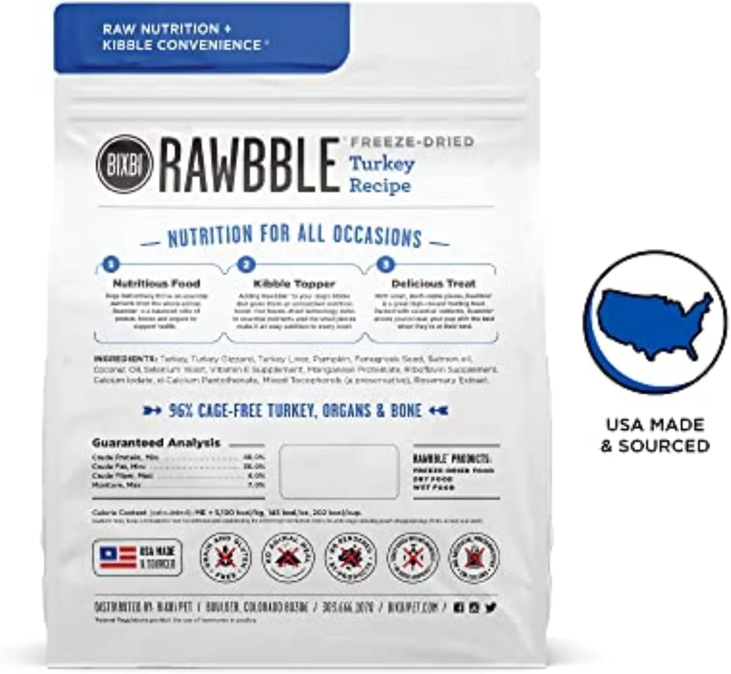BIXBI Rawbble Freeze Dried Dog Food, Turkey Recipe - 96% Meat and Organs, No Fillers - Pantry-Friendly Raw Dog Food for Meal, Treat or Food Topper - USA Made in Small Batches - Image 2