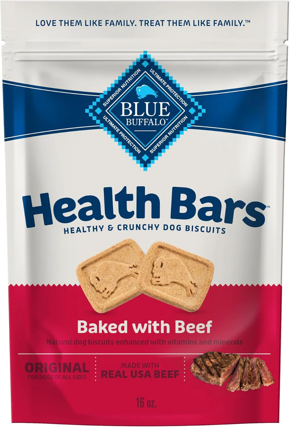 Blue Buffalo Health Bars Crunchy Dog Biscuits, Oven-Baked With Natural Ingredients, Beef
