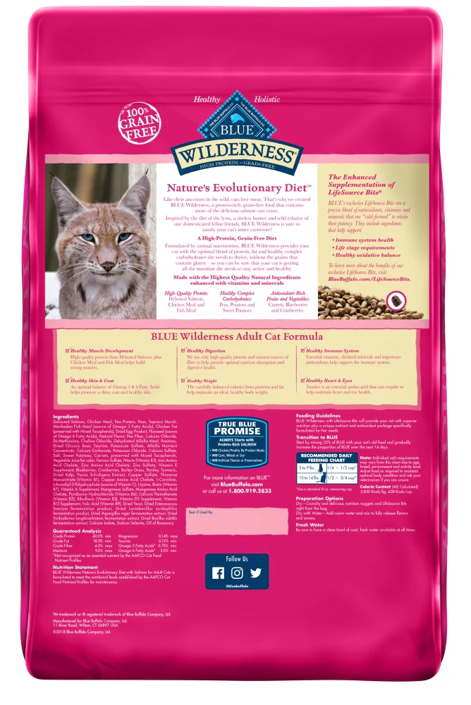 Blue Buffalo Wilderness Natural Adult Dry Cat Food, High-Protein and Grain-Free Diet, Supports Healthy Muscle Development and a Healthy Immune System, Salmon - Image 2