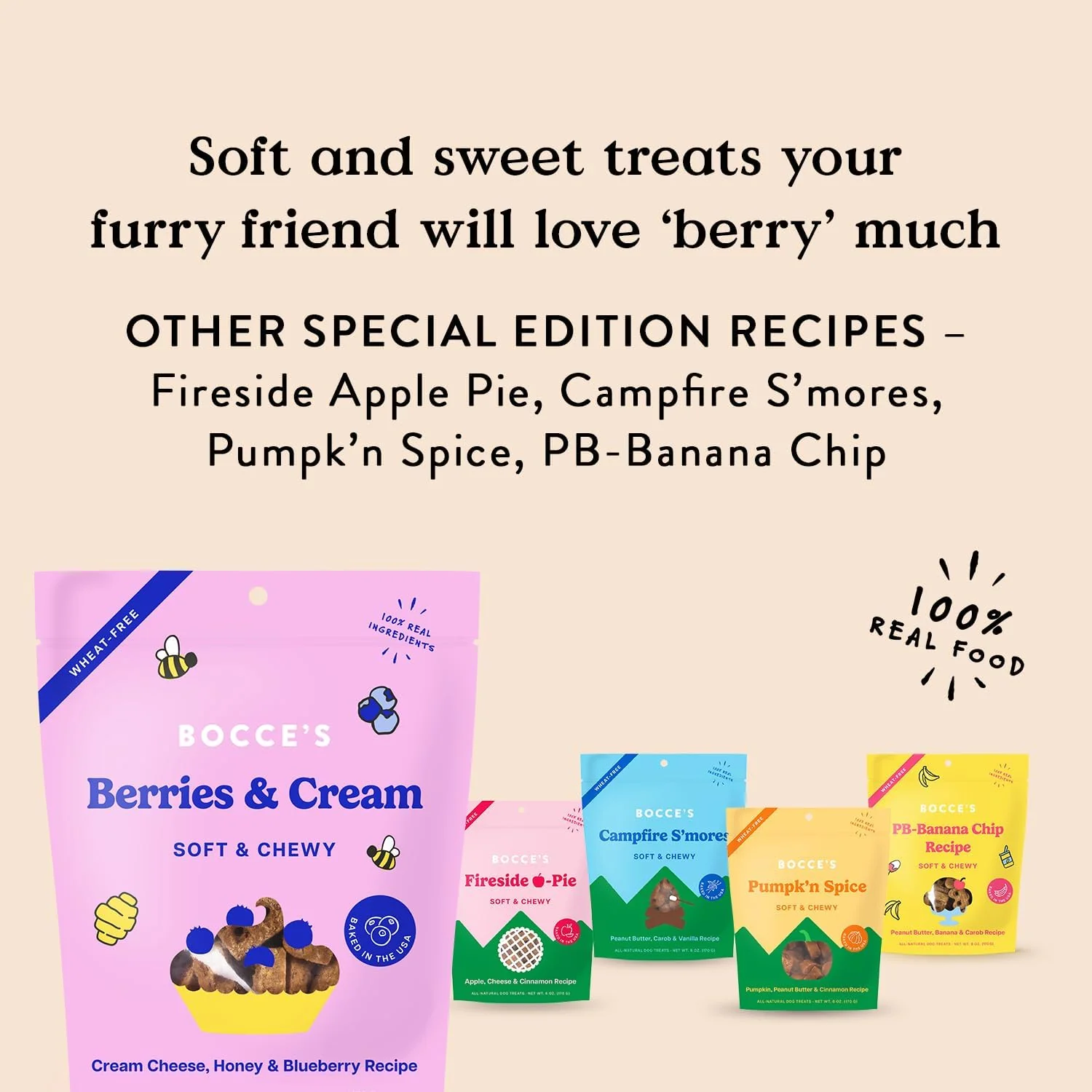 Bocce's Bakery 'Berries & Cream Treats for Dogs, Wheat-Free Everyday Dog Treats, Made with Real Ingredients, Baked in The USA, All-Natural Soft & Chewy Cookies, Cream Cheese & Blueberry, 6 oz - Image 4