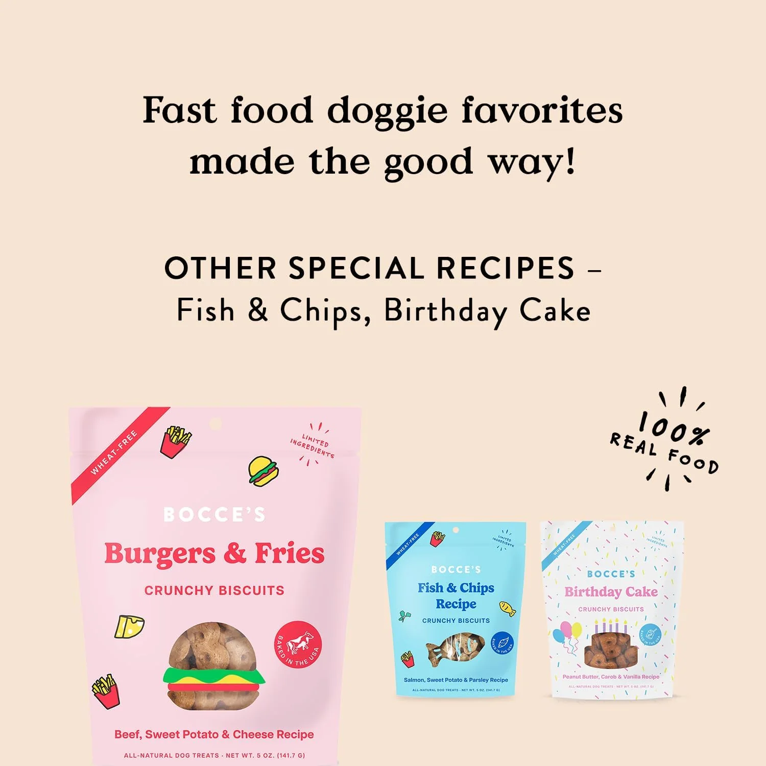 Bocce's Bakery - Limited Edition Wheat-Free Dog Treats, Burgers & Fries Biscuits, 5 oz - Image 5