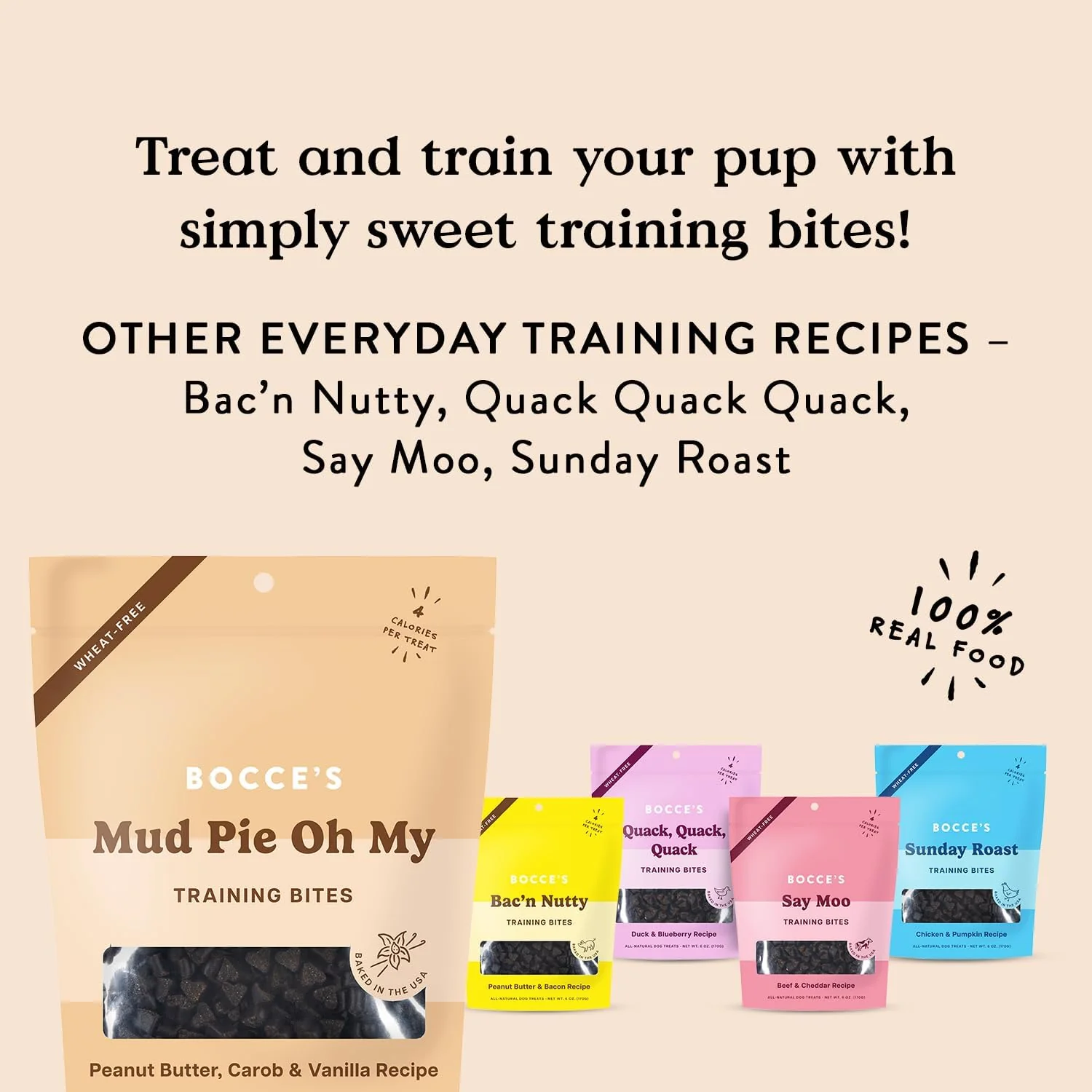 Bocce's Bakery Mud Pie Oh My Training Treats for Dogs, Wheat-Free Dog Treats, Made with Real Ingredients, Baked in The USA, All-Natural & Low Calorie Training Bites, PB, Carob, & Vanilla Recipe, 6 oz - Image 5