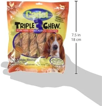 Cadet Gourmet Triple Chews Long-Lasting Pork Hide Sticks with Sweet Potato and Chicken, Healthy Dog Treats for Small & Large Dogs - Image 3