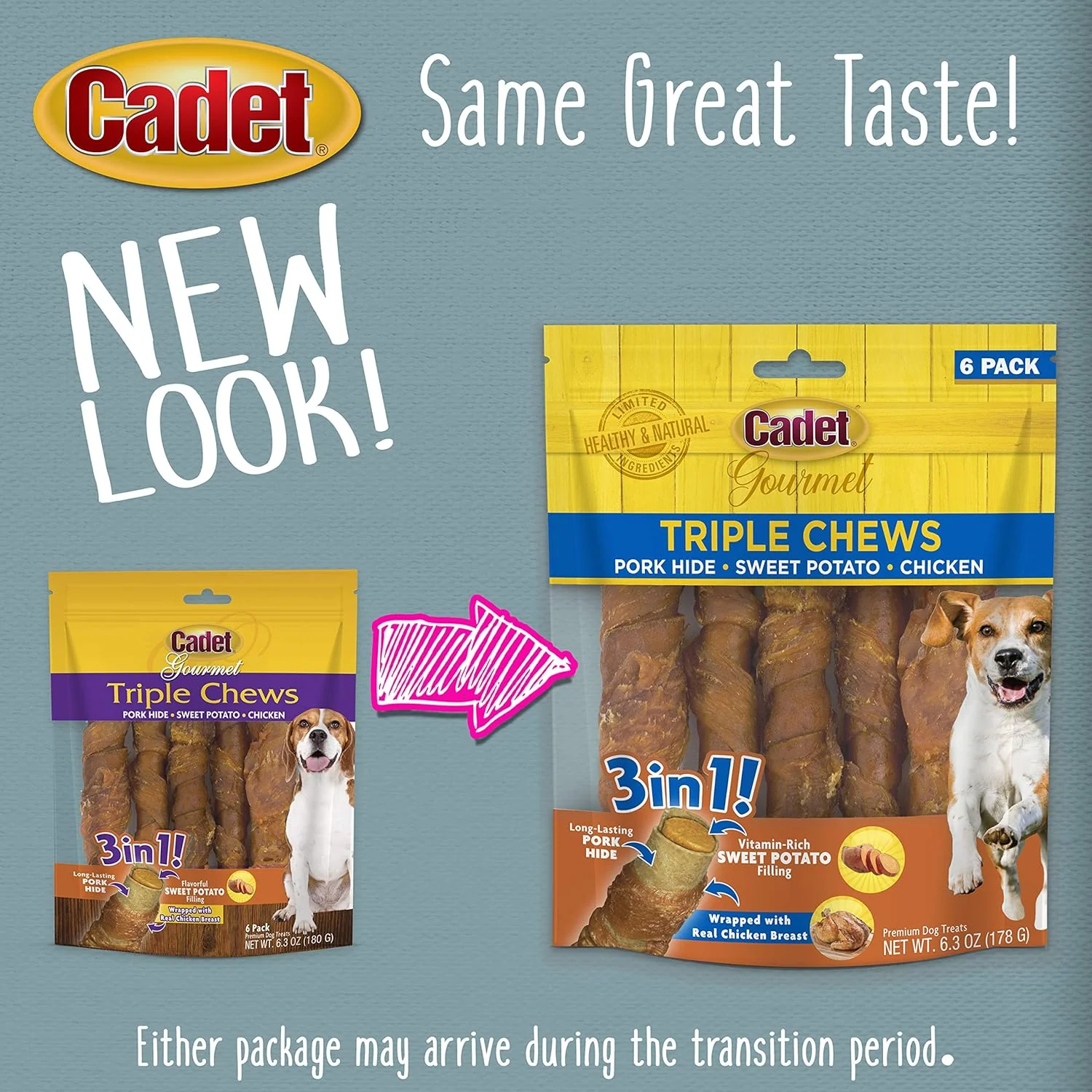 Cadet Gourmet Triple Chews Long-Lasting Pork Hide Sticks with Sweet Potato and Chicken, Healthy Dog Treats for Small & Large Dogs - Image 6