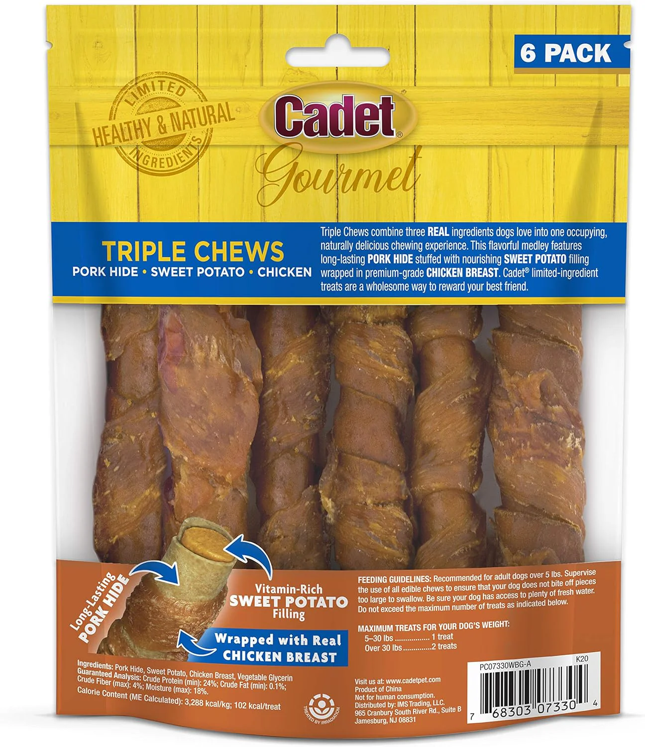 Cadet Gourmet Triple Chews Long-Lasting Pork Hide Sticks with Sweet Potato and Chicken, Healthy Dog Treats for Small & Large Dogs - Image 9