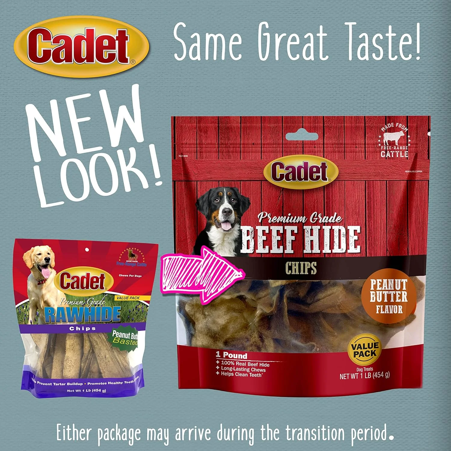 Cadet Premium Grade Beef Hide for Dogs, Long-Lasting Rawhide Chips, Single Ingredient Dog Chews, Peanut Butter Flavor - Image 5