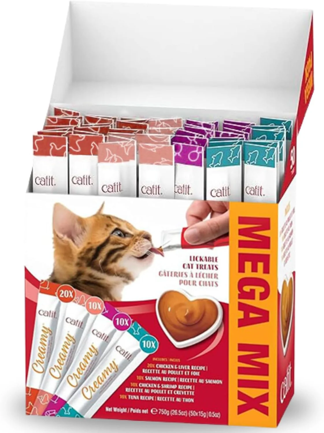 Catit Creamy Lickable Cat Treat – Healthy Variety of Flavors, 50 Pack, Hand-Feed or Serve, Nutrient-Rich Squeeze Tube, 0.5 oz Each - Image 2