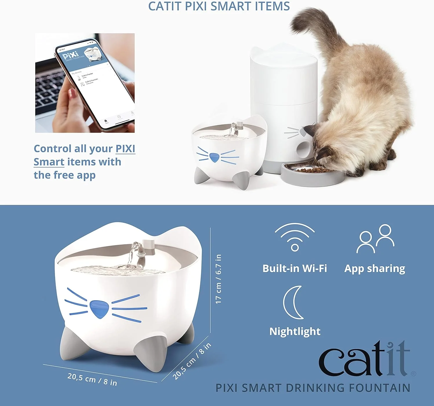 Catit PIXI Smart Water Fountain – Automatic Cat Drinking Fountain with UV-C Clarifier Light and App Support,White - Image 6