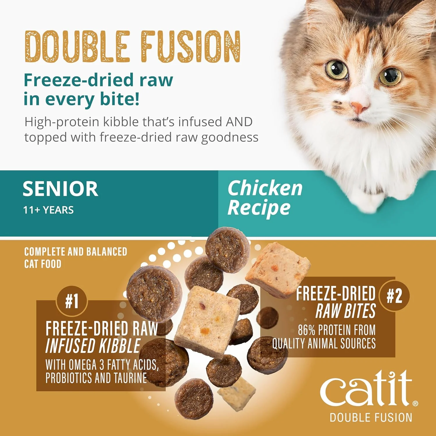 Catit Recipes Double Fusion Senior Chicken Recipe – High-Protein, Freeze-Dried Raw Meat, Nutrient-Dense for Healthy Senior Cats, Fresh Chicken, No Corn, Wheat, Soy, or by-Products - Image 3