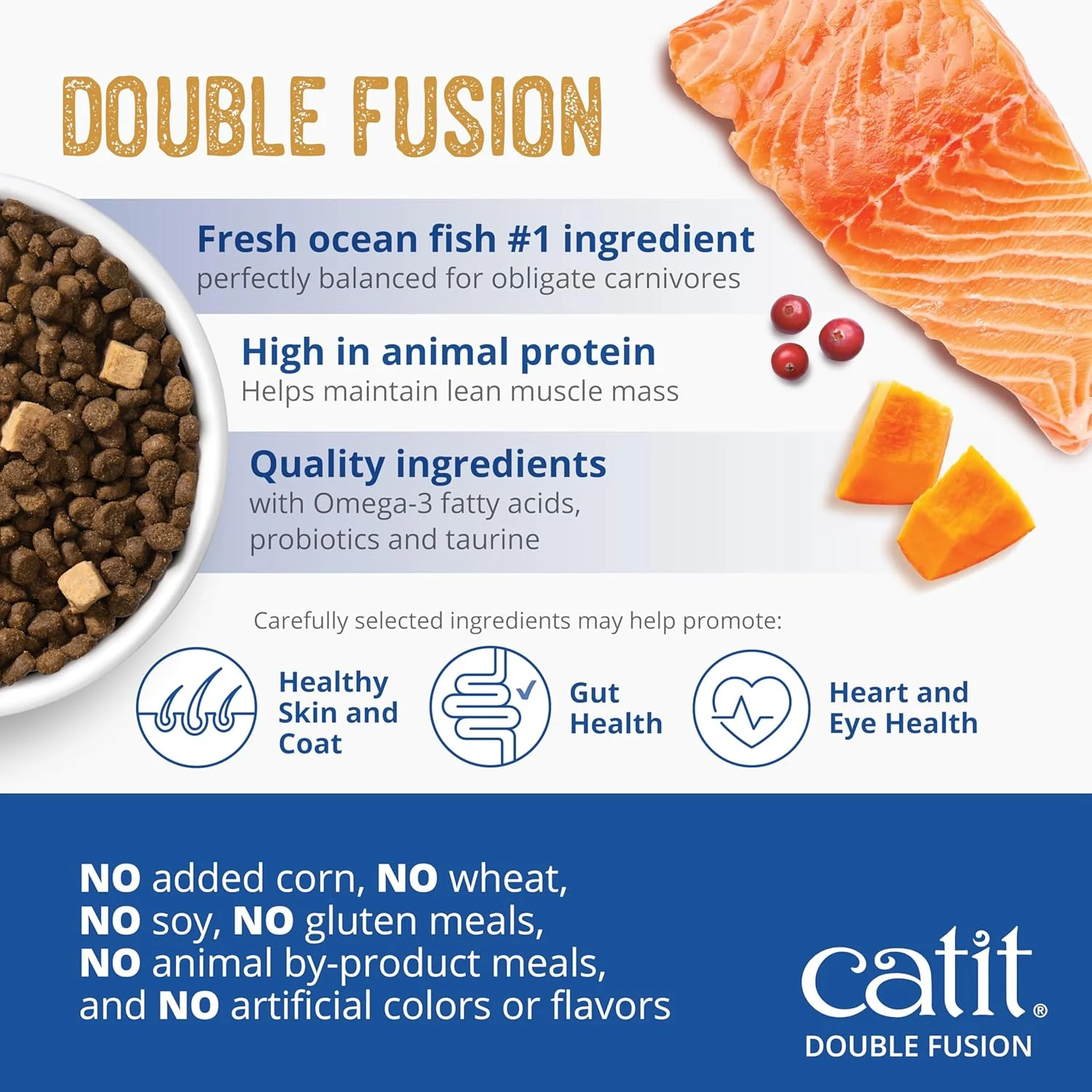 Catit Recipes Double Fusion Skin & Coat Cat Food – Ocean Fish Recipe, High-Protein, Freeze-Dried Raw Toppings, Omega-Rich for Healthy Skin & Fur, No by-Products, Minimally Processed - Image 4
