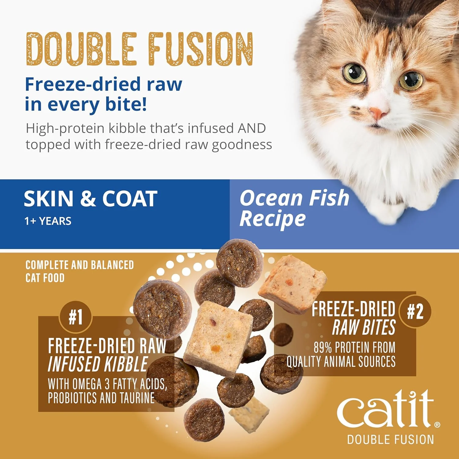 Catit Recipes Double Fusion Skin & Coat Cat Food – Ocean Fish Recipe, High-Protein, Freeze-Dried Raw Toppings, Omega-Rich for Healthy Skin & Fur, No by-Products, Minimally Processed - Image 6
