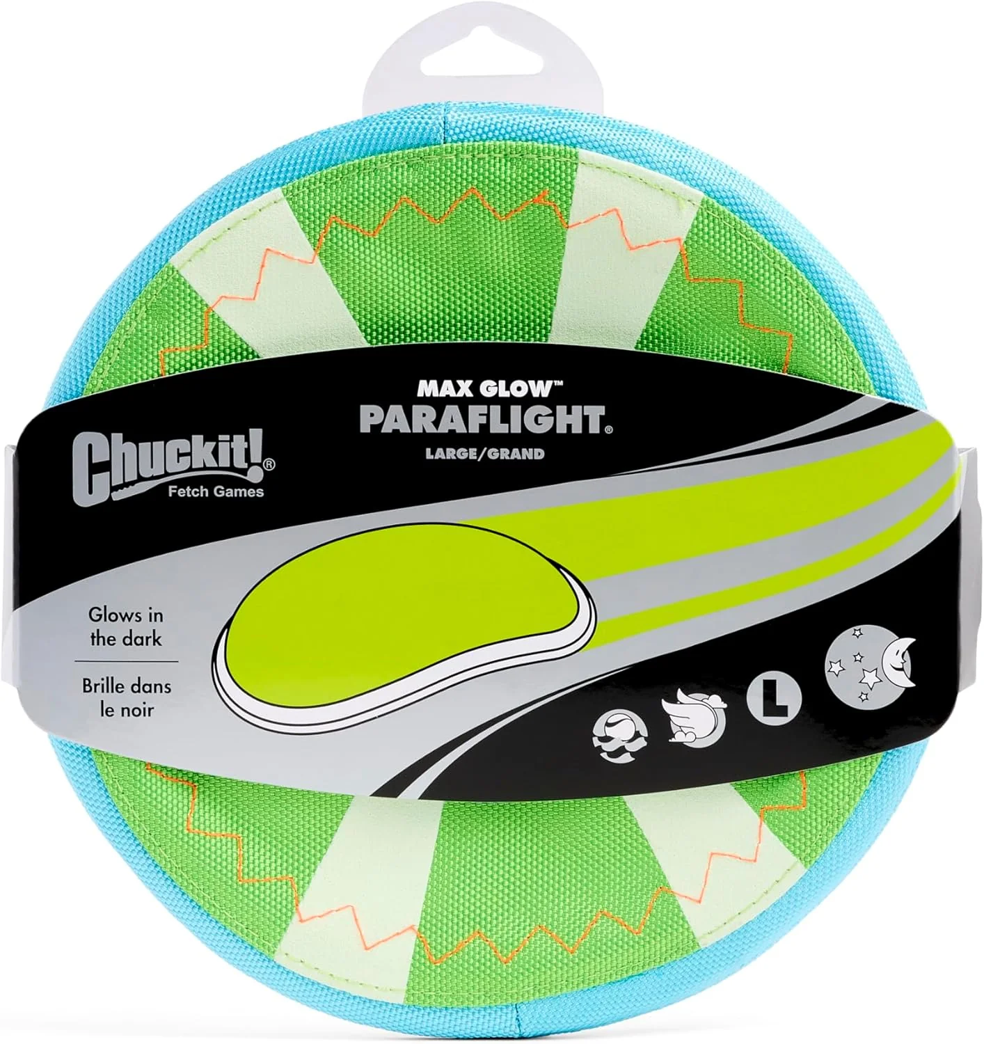 Chuckit! Max Glow Paraflight Flying Disc Dog Toy - Water Floating Flyer - Durable Nylon Construction with Soft Rubber Edges - For Medium and Large Dogs - Image 5