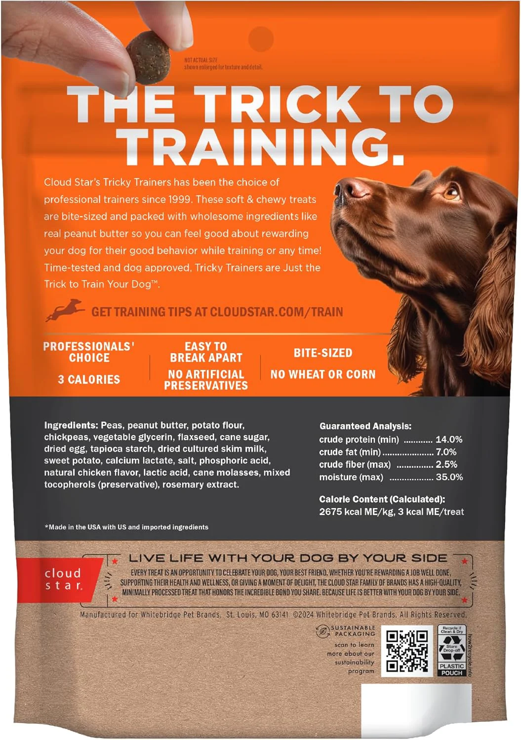 Cloud Star Tricky Trainers Soft & Chewy Dog Training Treats Pouch, Peanut Butter Flavor, Grain-Free Low Calorie Behavior Aid with 310 treats - Image 2