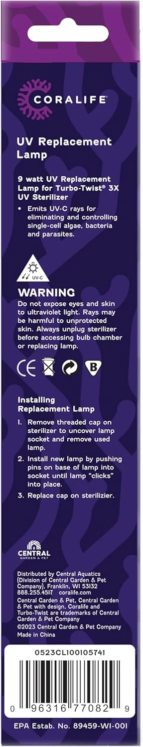 Coralife Aquarium Fish Tank Marine Salt Water Turbo-Twist UV Sterilizer 9 Watt Replacement Bulb, For 3X up to 125 Gallons - Image 3
