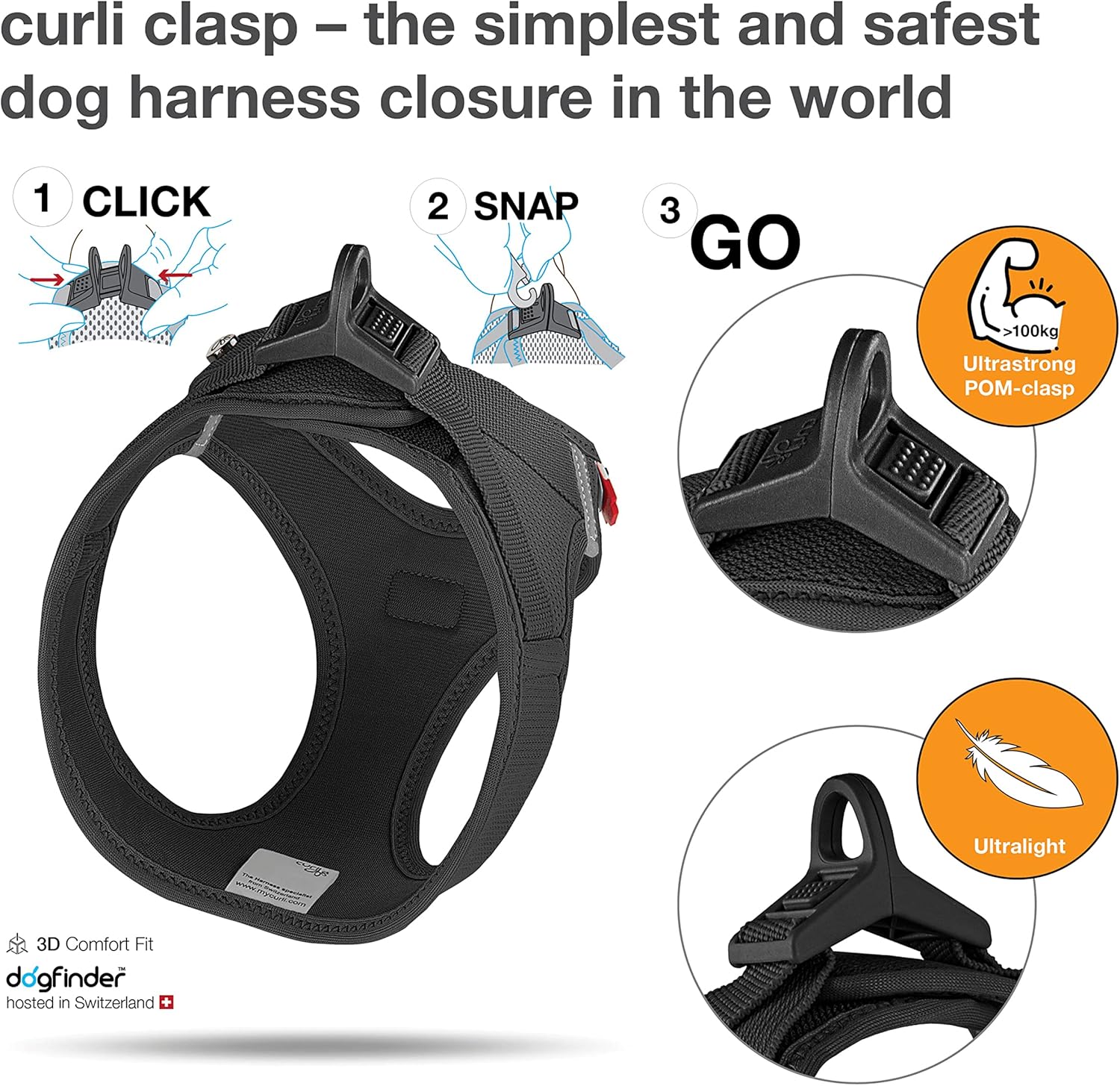 Curli Vest Harness curli Clasp Air-Mesh Black - Image 3