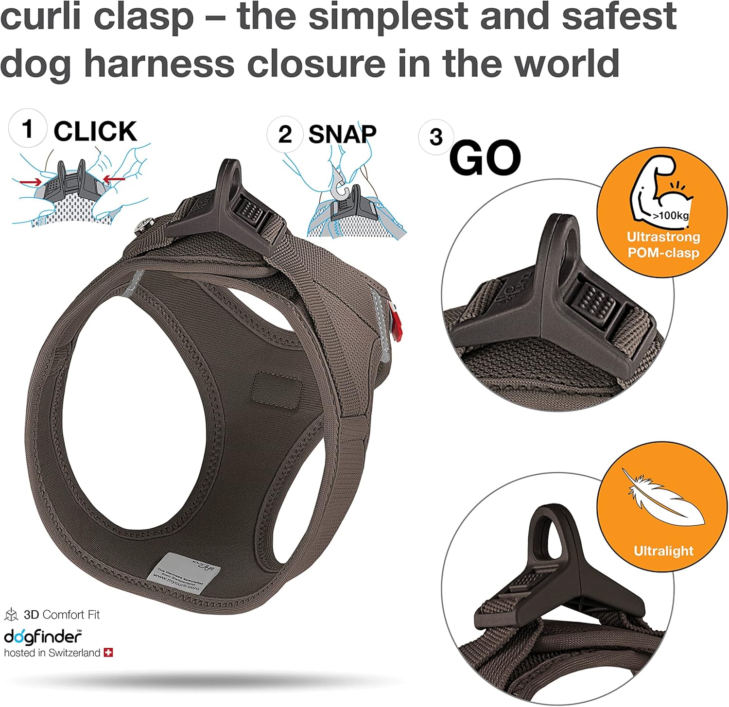 curli Vest Harness curli Clasp Air-Mesh Brown - Image 3