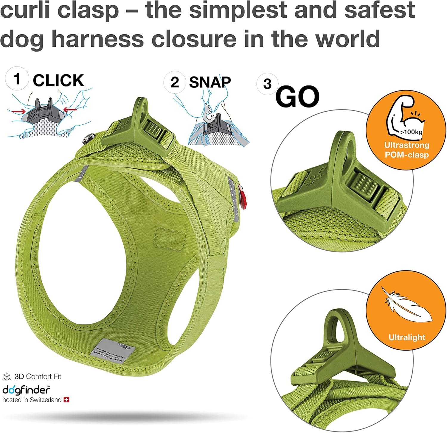 curli Vest Harness curli Clasp Air-Mesh Lime - Image 3