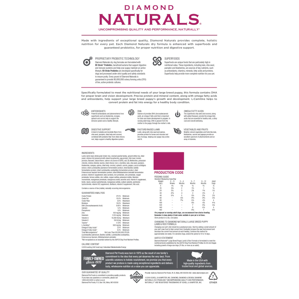 Diamond Naturals Large Breed Lamb & Rice Recipe Puppy Dry Food - Image 2