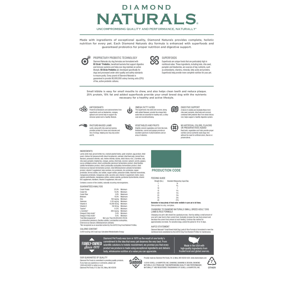 Diamond Naturals Small Breed Dog Real Lamb Recipe Premium Dry Dog food, 18 lb - Image 2