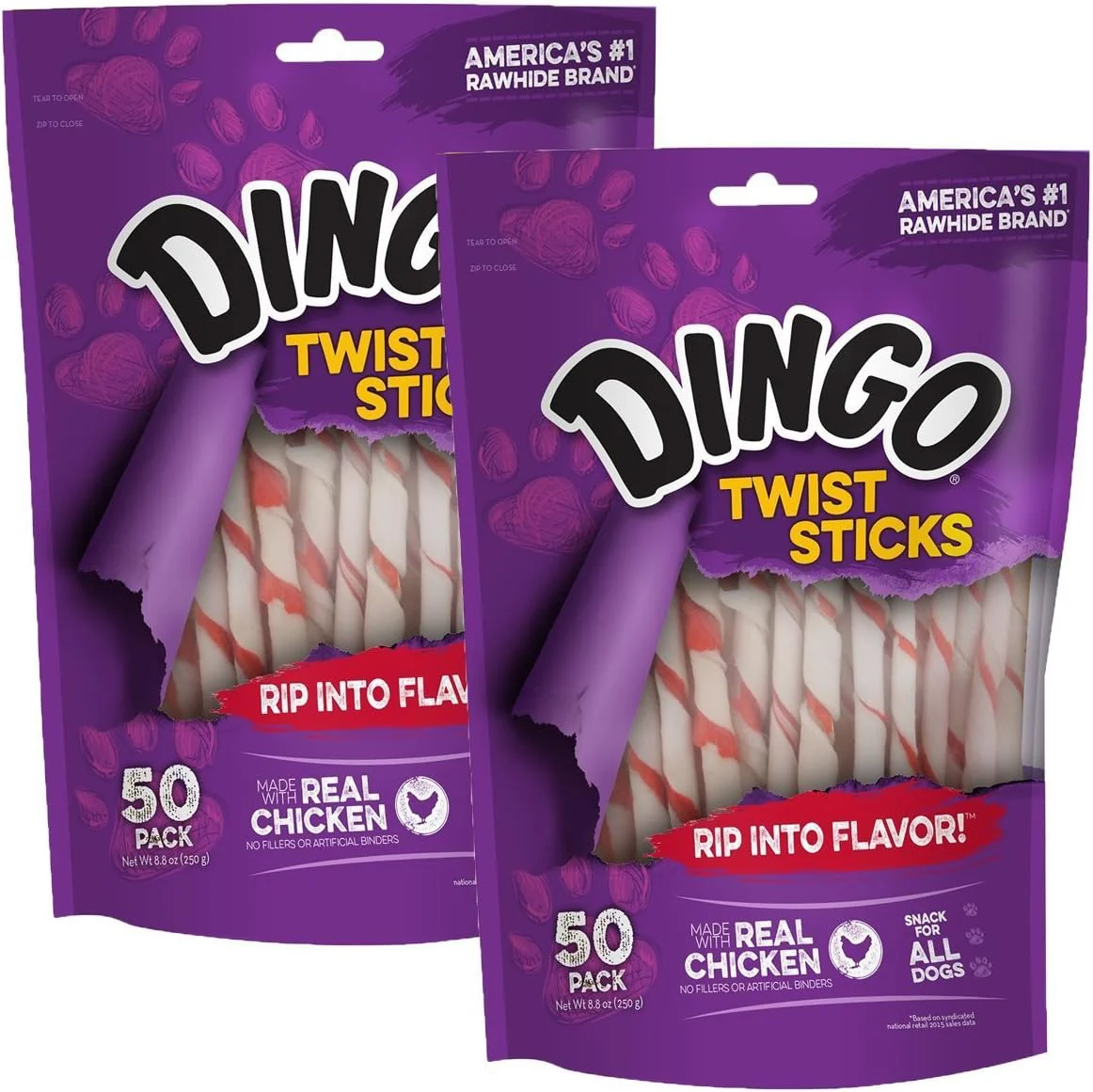 Dingo Twist Sticks 50 Count, Premium Rawhide Treats For Dogs Made with Real Chicken 50-Count - Image 2