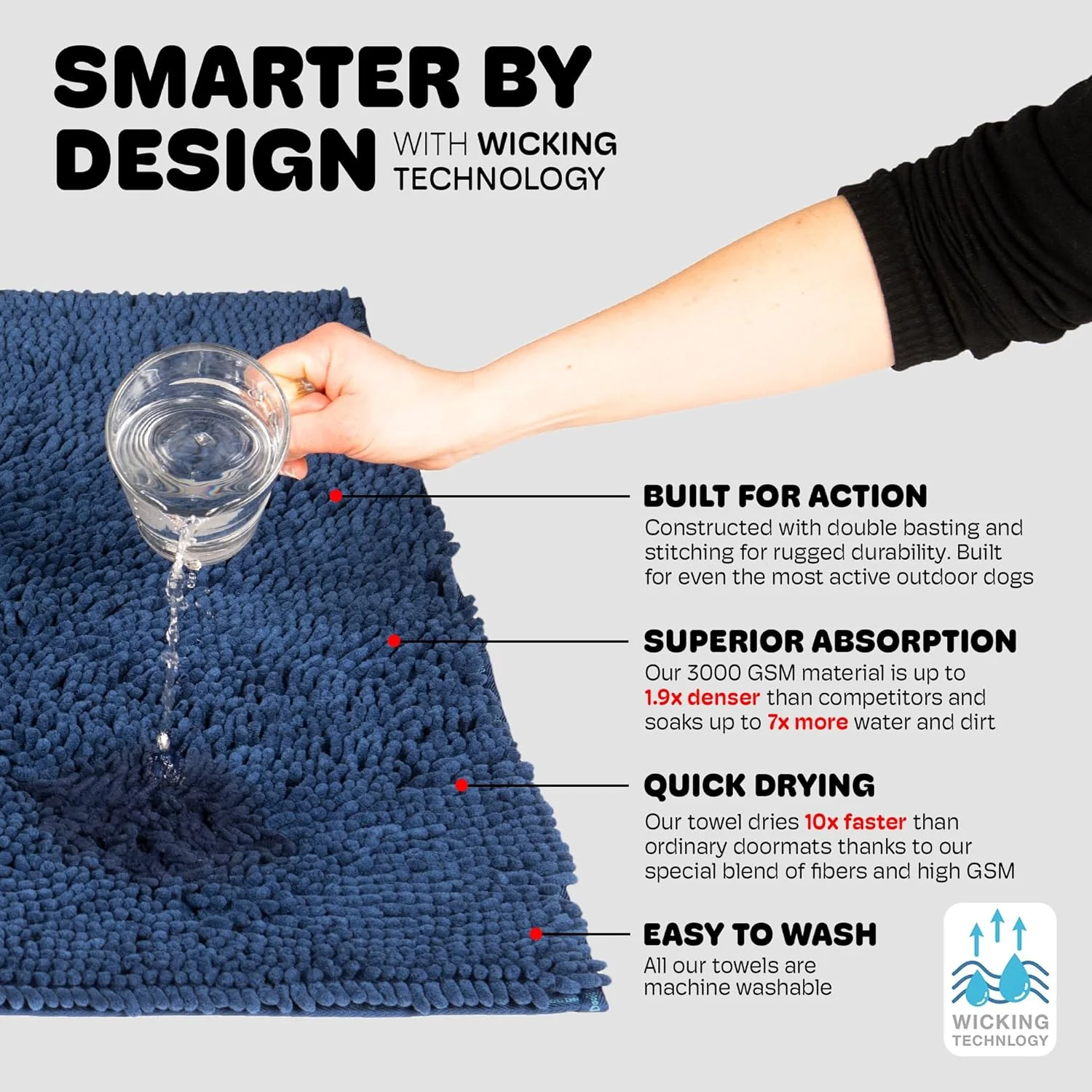 Dog Gone Smart Dirty Dog Doormat - Fast Drying Rug with Super Gripper Backing for Clean Floors - Super Absorbent and Machine Washable Mat for Muddy Paws - Bermuda Blue , 35In X 26 in - Image 4