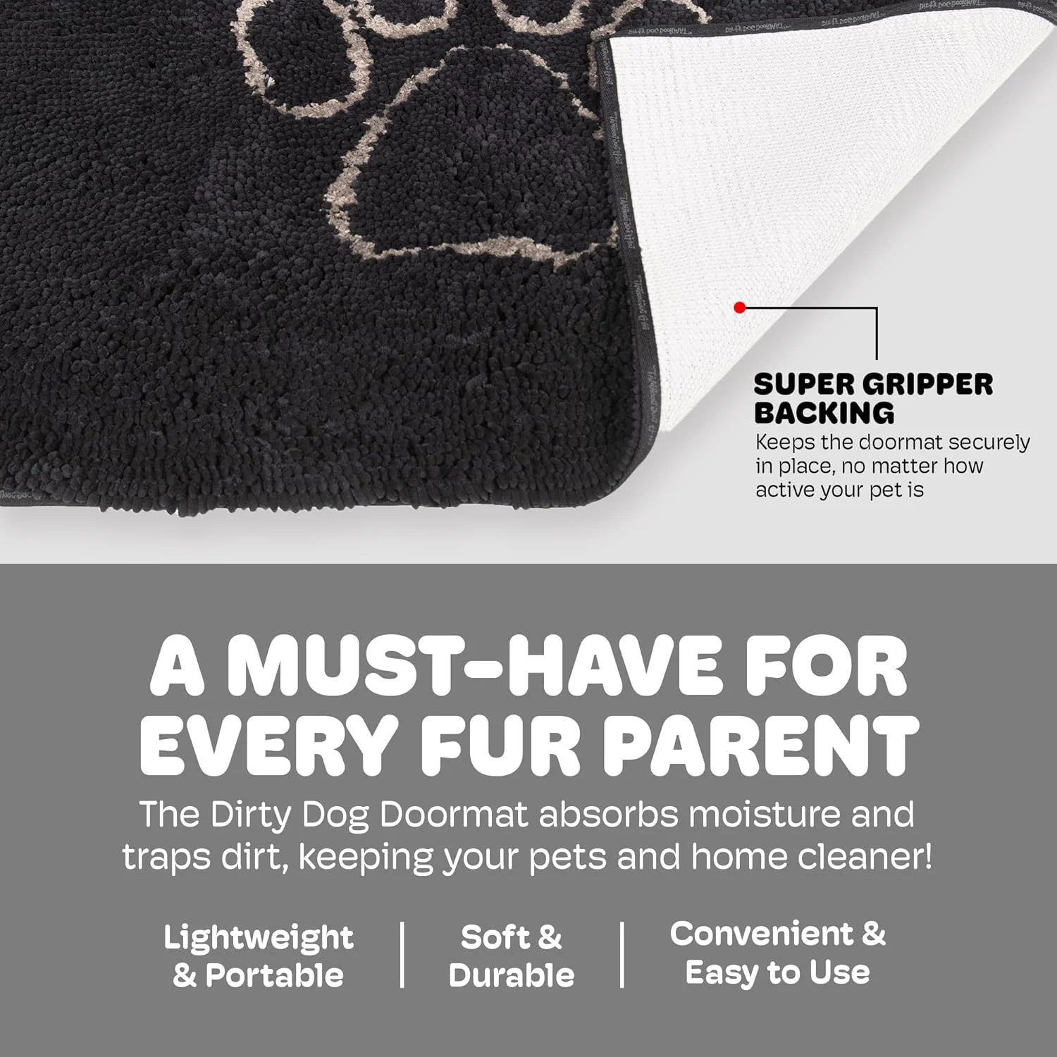 Dog Gone Smart Dirty Dog Doormat - Fast Drying Rug with Super Gripper Backing for Clean Floors - Super Absorbent and Machine Washable Mat for Muddy Paws - Black Hue - Image 4
