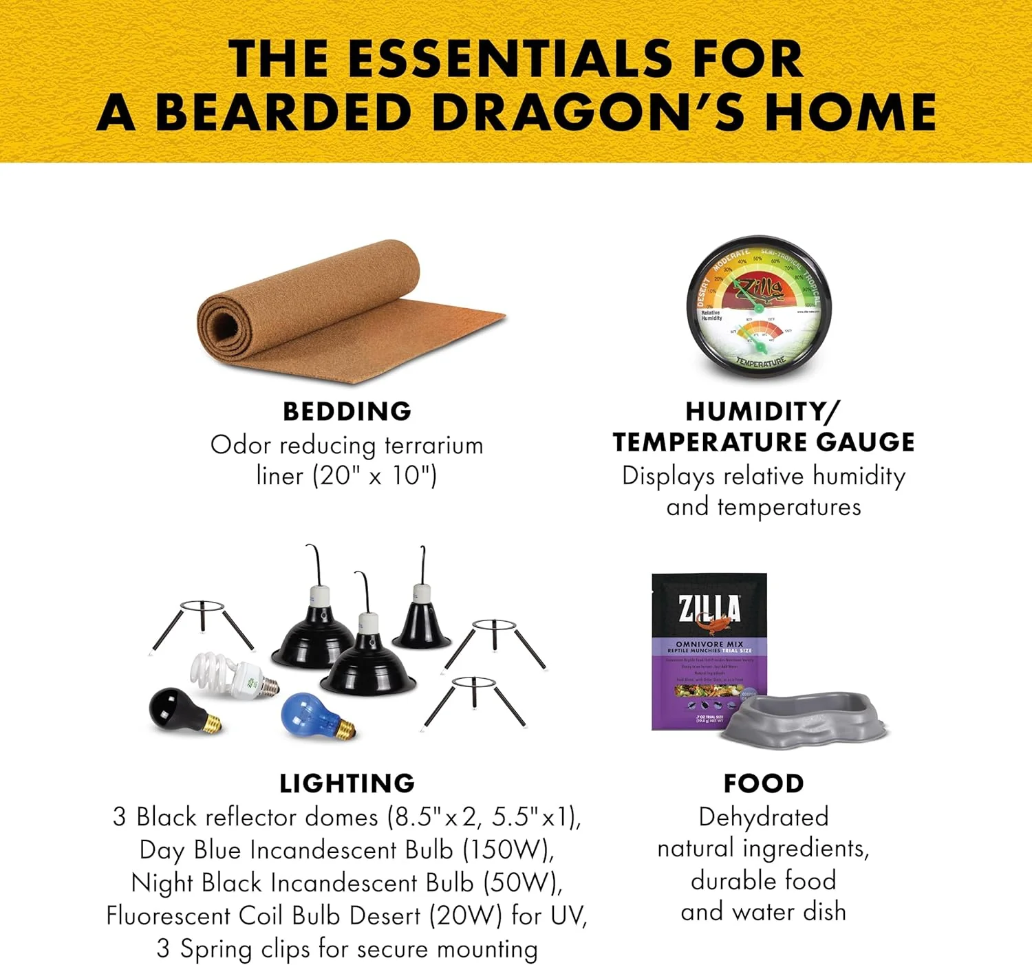 Dragon Habitat Accessory Kit, Easy Starter Kit for Bearded Dragons, Includes Lighting, UVB, Heat, Bedding, Humidity, Temperature and Food, Ideal for Habitats 20L - 60 BR Terrariums - Image 3