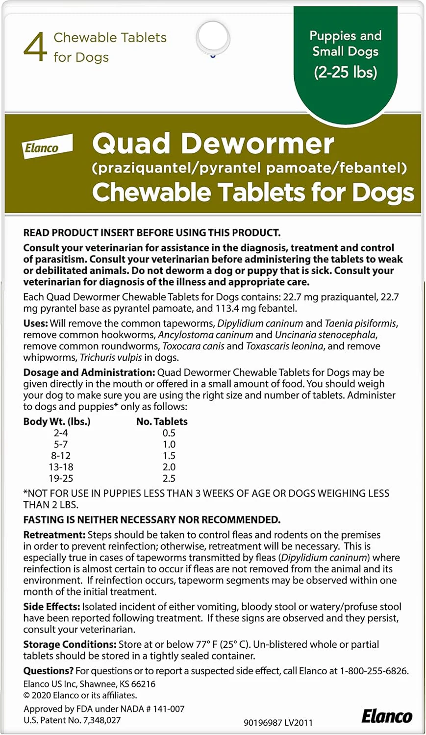 Elanco Chewable Quad Dewormer for Dogs, , 4 Chewable Tablets, White - Image 2