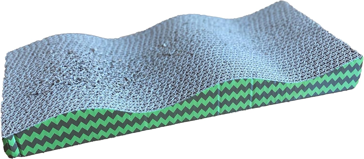 SPOT Wave Cat Scratcher - Corrugated Scratching Board with Wavy Design, Made from 100% Eco-Friendly & Recyclable Cardboard, Encourages Good Scratching Behavior - 17" Board with Catnip Pouch Included
