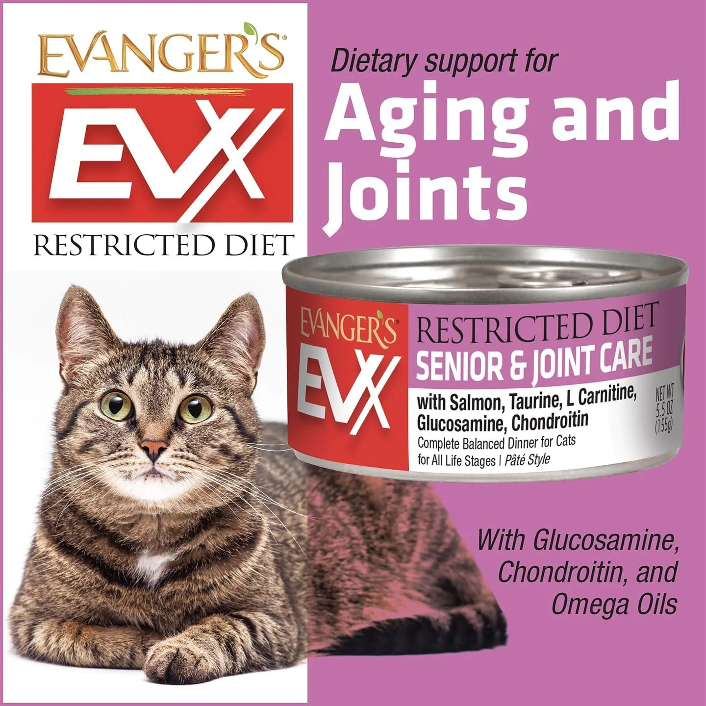 Evanger's EVX Restricted Diet: Senior and Joint Health Canned Cat Food - 24, 5.5 oz Cans - Image 4