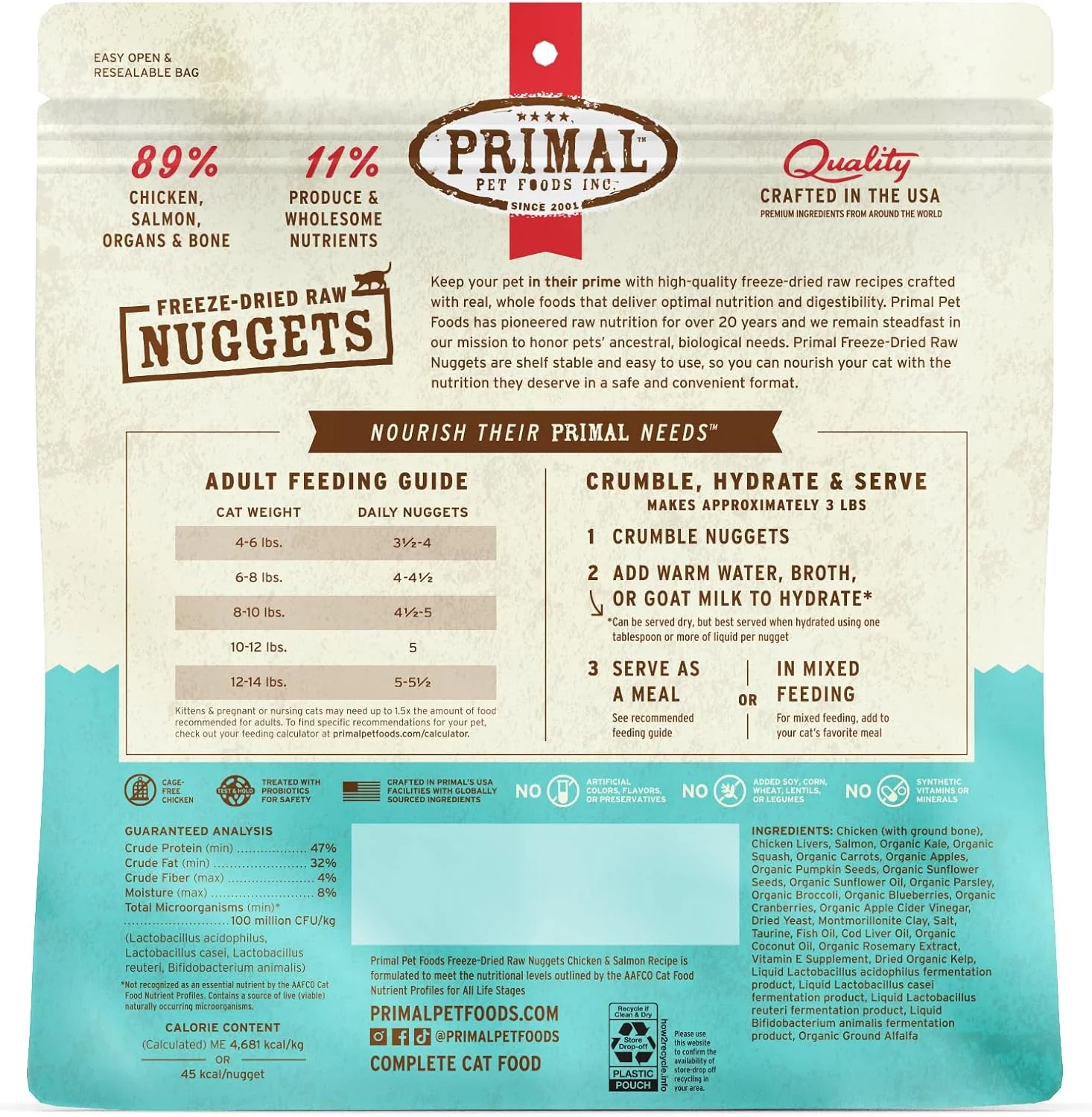 Primal Freeze Dried Raw Cat Food Nuggets Chicken & Salmon, Complete & Balanced Meal or Topper, Premium, Healthy, Grain Free, High Protein Raw Cat Food with Probiotics - Image 9