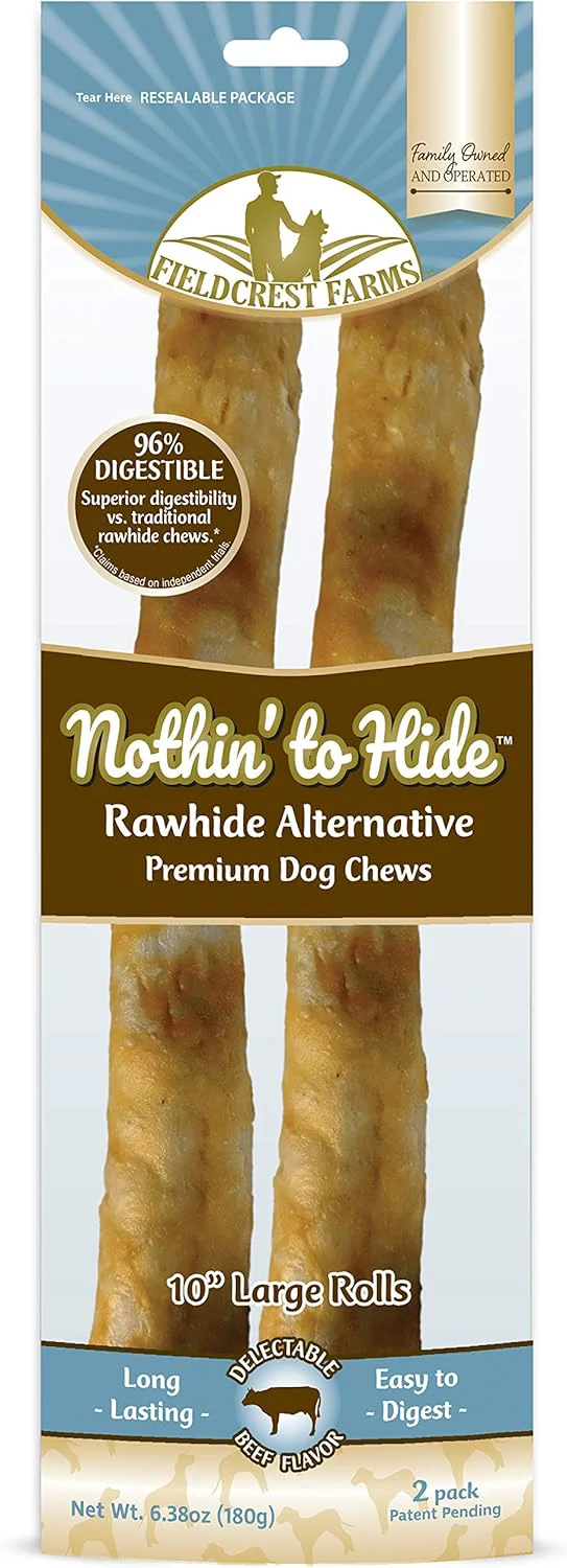Fieldcrest Farms Nothing to Hide Natural Rawhide Alternative Large 10'' Rolls for Dogs - 2 Pack (Beef) - Image 12