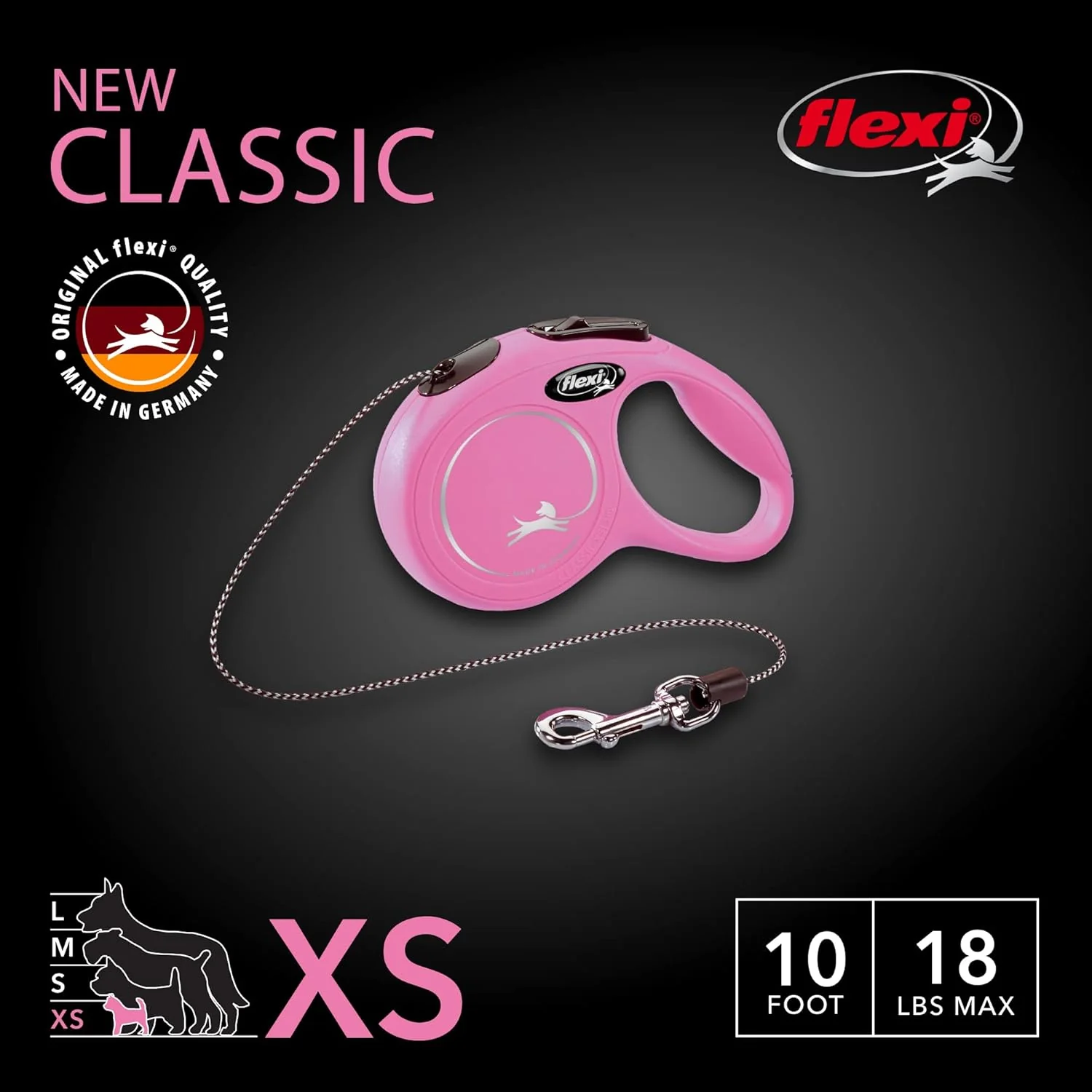 FLEXI New Classic Cord Retractable Dog Leash for Small Dogs up to 18 lbs. – 10 ft., Pink | Tangle-Free Pet Walking Leash with One-Handed Brake, Pause, Lock|German Quality Product - Image 2
