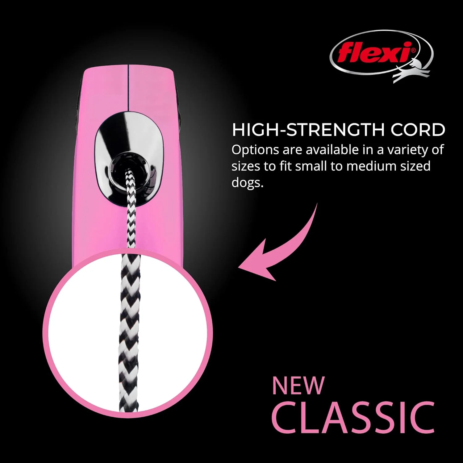 FLEXI New Classic Cord Retractable Dog Leash for Small Dogs up to 18 lbs. – 10 ft., Pink | Tangle-Free Pet Walking Leash with One-Handed Brake, Pause, Lock|German Quality Product - Image 3