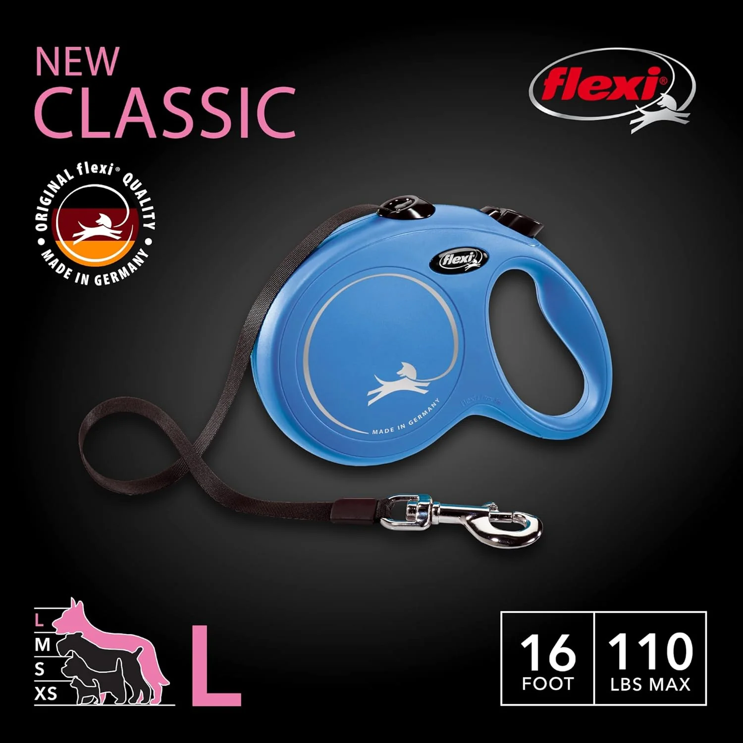 FLEXI New Classic Tape Retractable Dog Leash for Large Dogs Upto 110 lbs. – 16 ft., Blue | Tangle Free Pet Walking Leash with One-Handed Brake, Pause, Lock|German Quality Product - Image 2