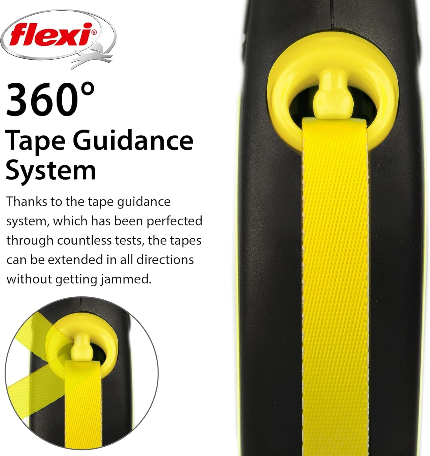 FLEXI New Neon Tape Retractable Dog Leashes for Large Dogs Upto 110 lbs. – 16 ft., Neon Yellow/Black | Tangle Free Pet Walking Leash with One-Handed Brake, Pause, Lock|German Quality Product - Image 5